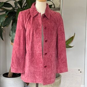 TravelSmith Rose Pink Suede Button-Front Jacket
